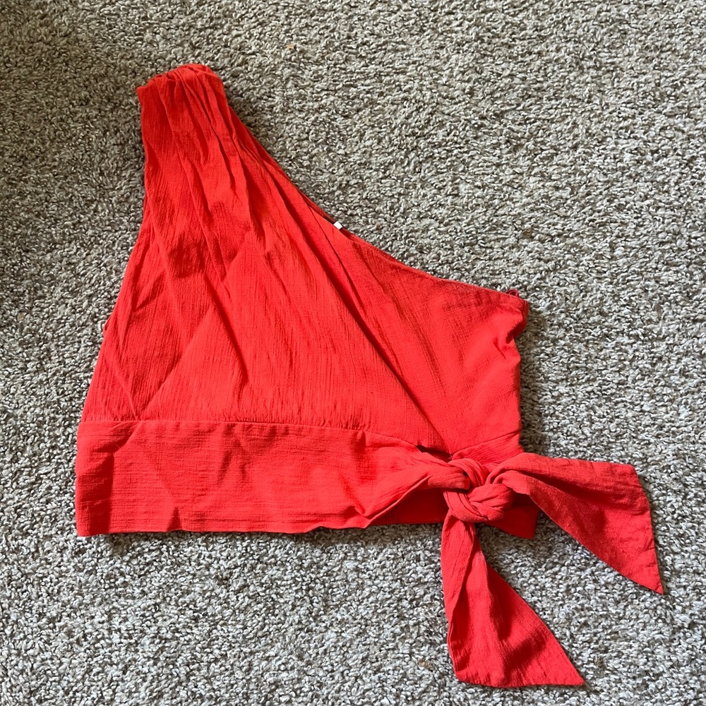 Red One-Shoulder Tie Top